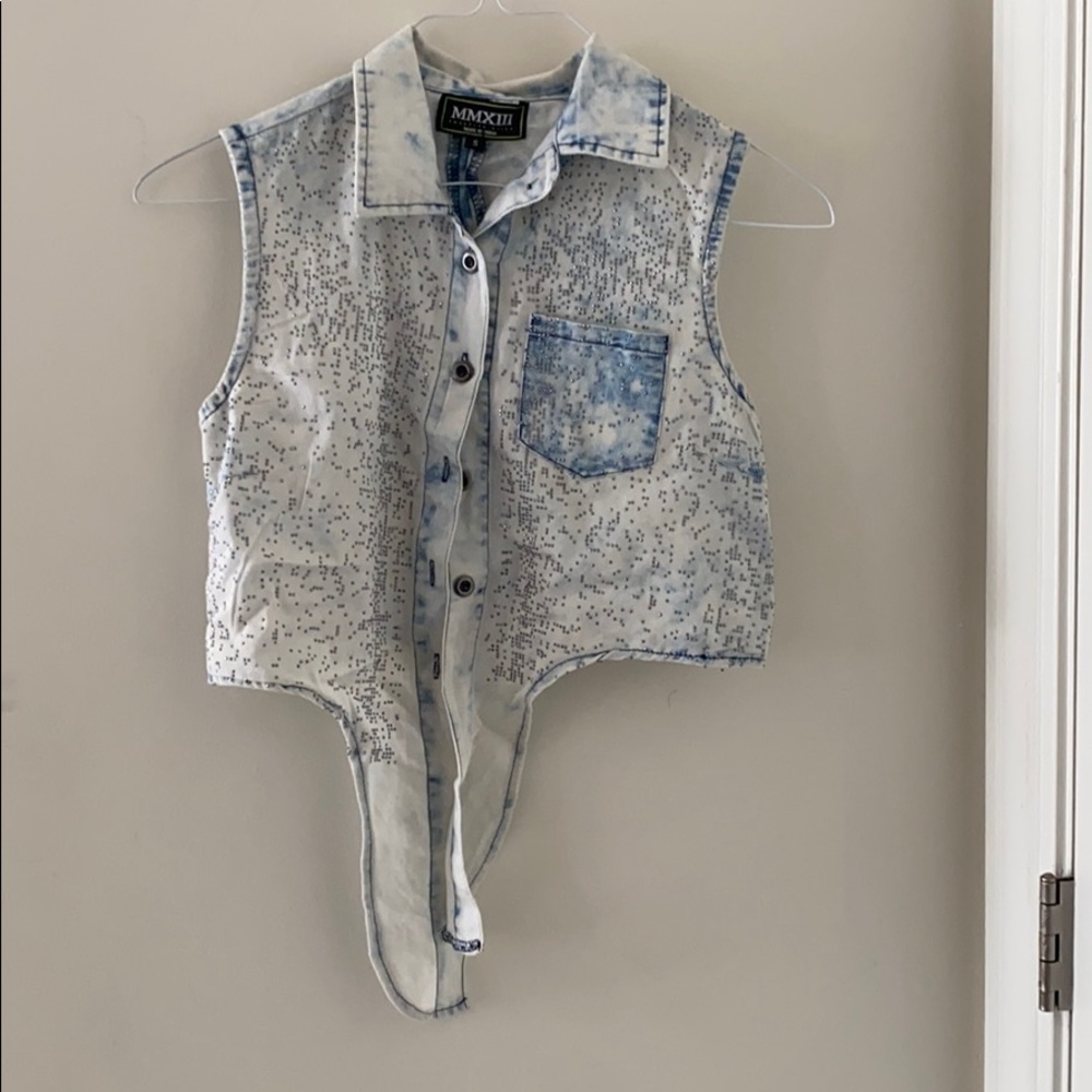 Denim tie in front crop top